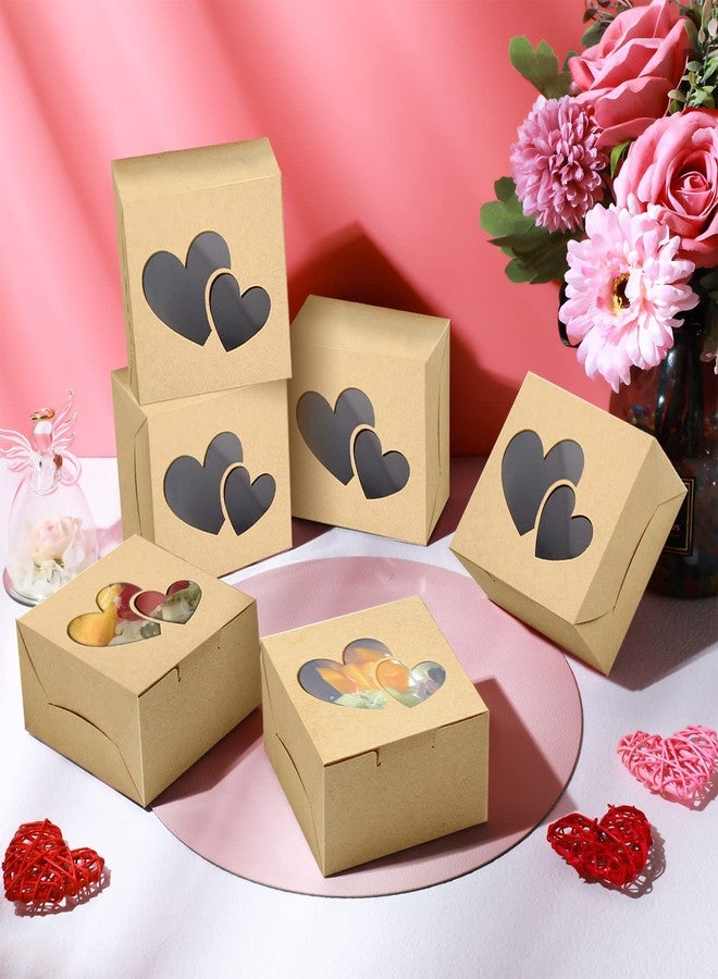WEEPA 25 pcs Valentines Bakery Boxes Kraft Boxes with Double Heart Window Wedding Gift Packaging Boxes - Image 5